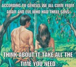 According to Genesis, we all come from Adam and Eve, who had three sons. Think about it. Take all the time you need.